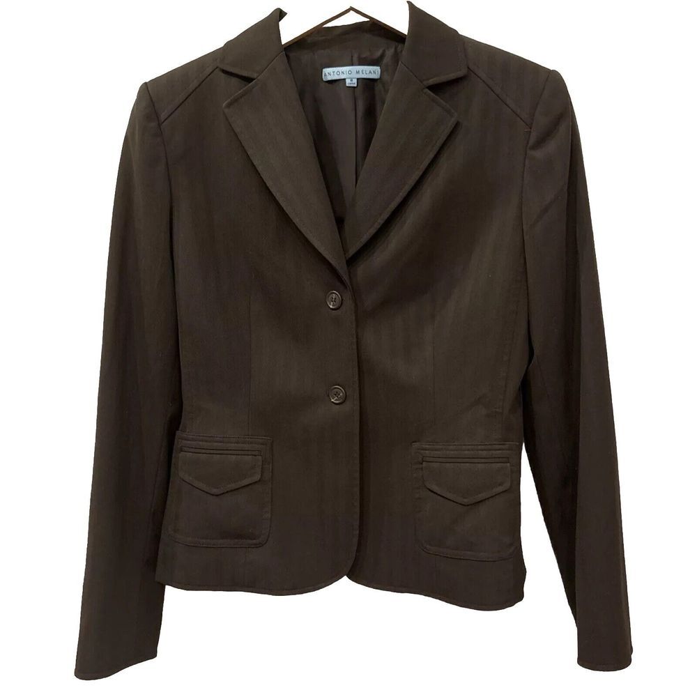 EUC Antonio Melani Suit Jacket Blazer Dark Brown Lined Work Career Office Size 8